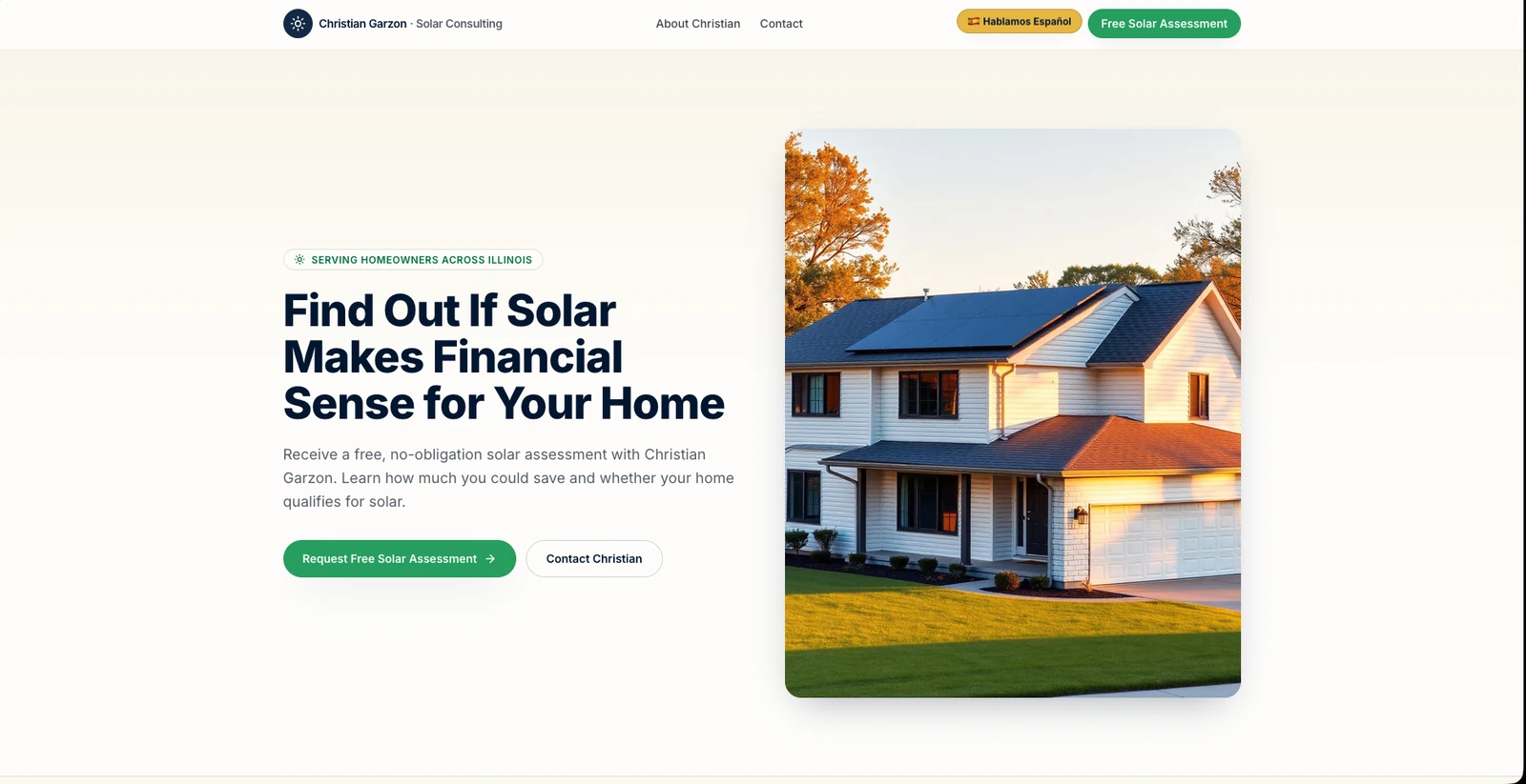 Garzon Solar website homepage displayed on desktop